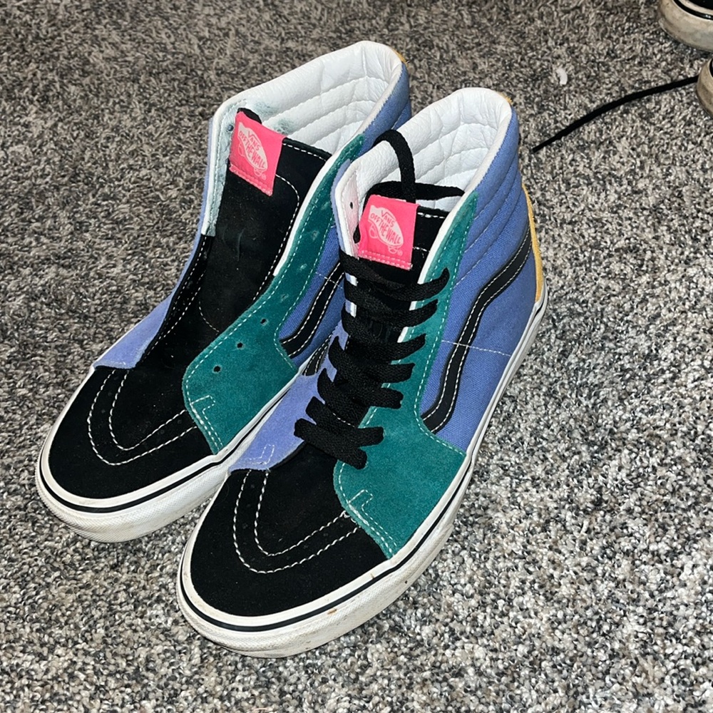 Multicolored high top vans, women’s 9 men’s 7.5